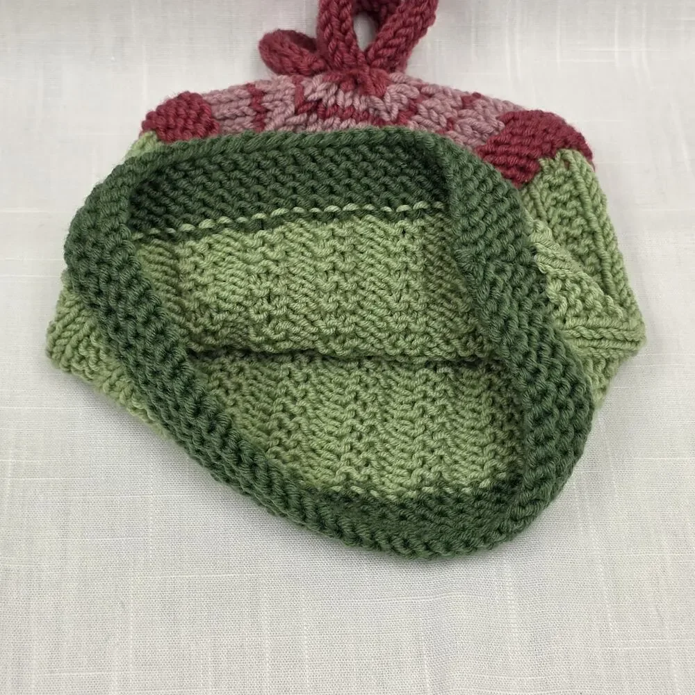 Baby Toddler Knit Hat Knotted Top Stretchy Beanie Green Pink Handmade Infant Cap
